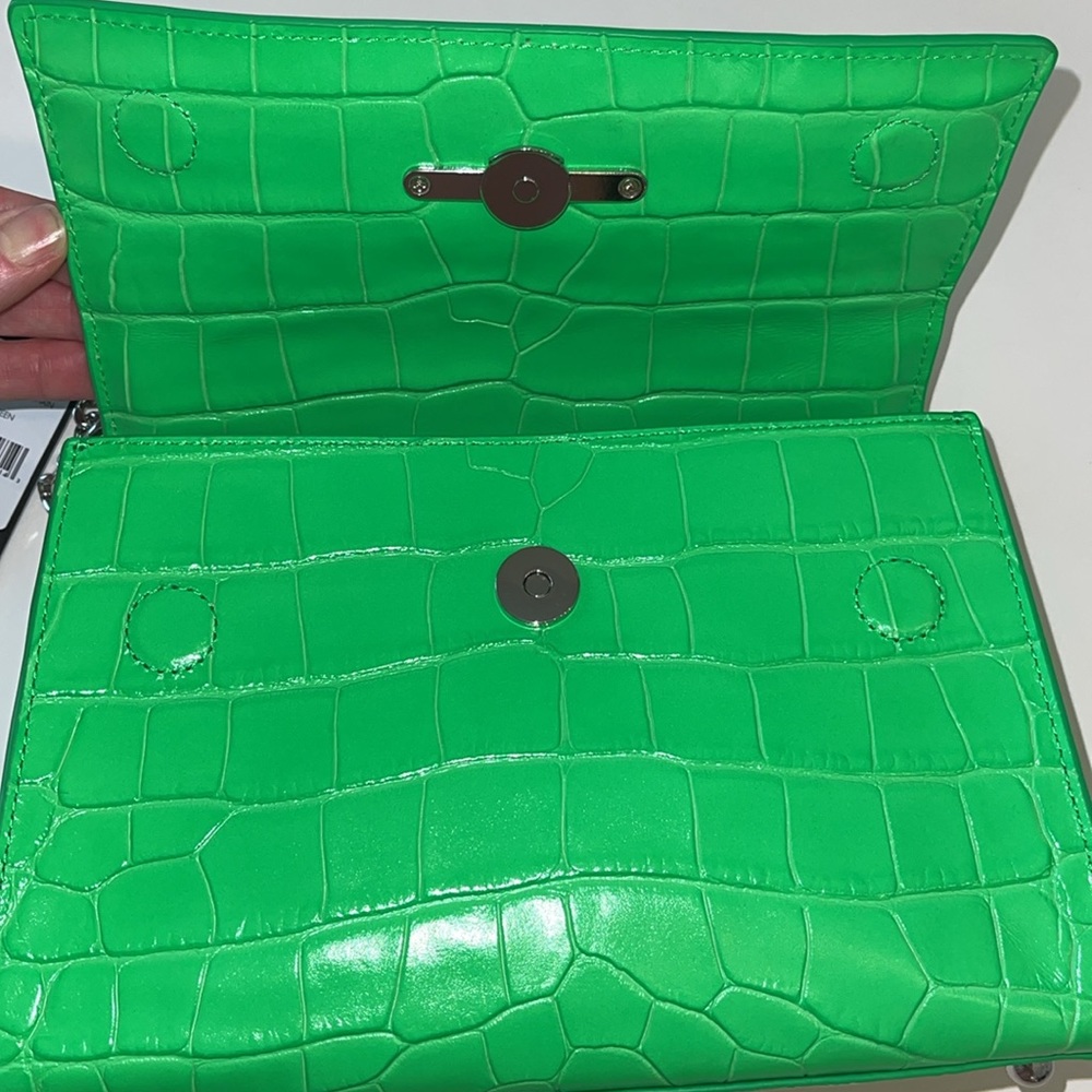 Rebecca Minkoff Croc Embossed Leather Crossbody Bag Neon Green NWT - Picture 12 of 17